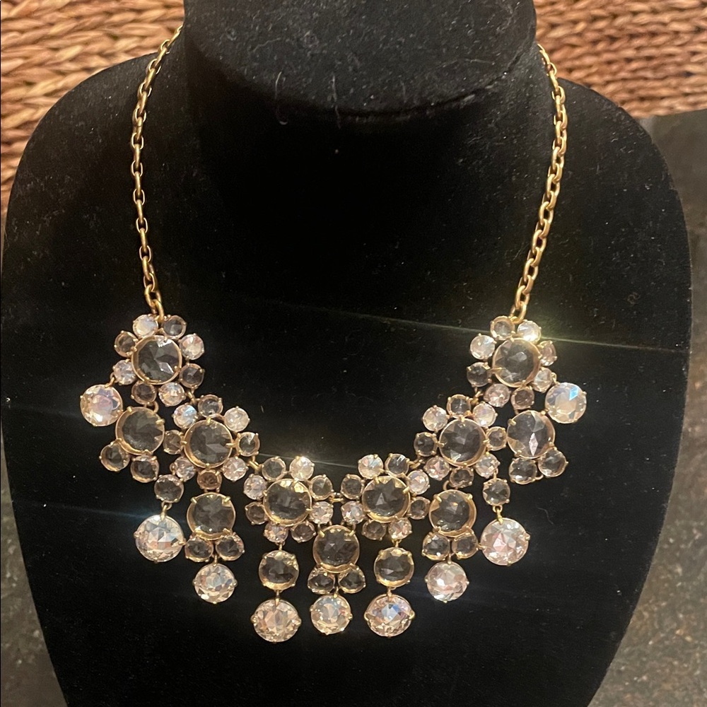J crew Elegant Gold Crystal floral Statement Necklace